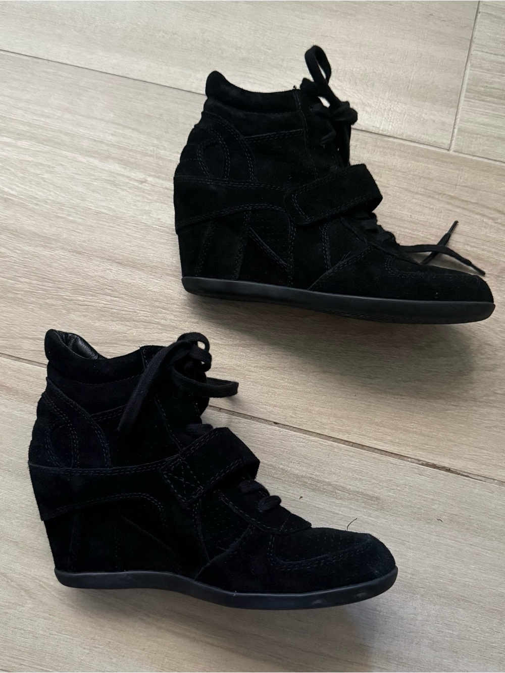 Limited Ash Black Suede Hidden Wedge High Top Sneakers Lace Strap Casual US 9.5